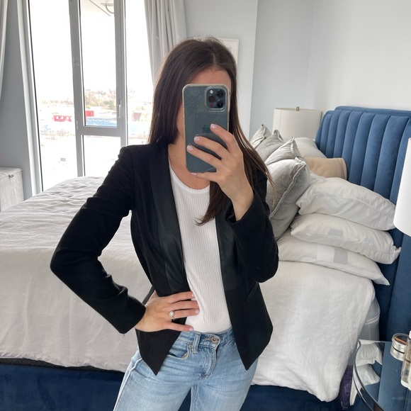 Finders keepers black blazer with leather detail - Picture 1 of 7